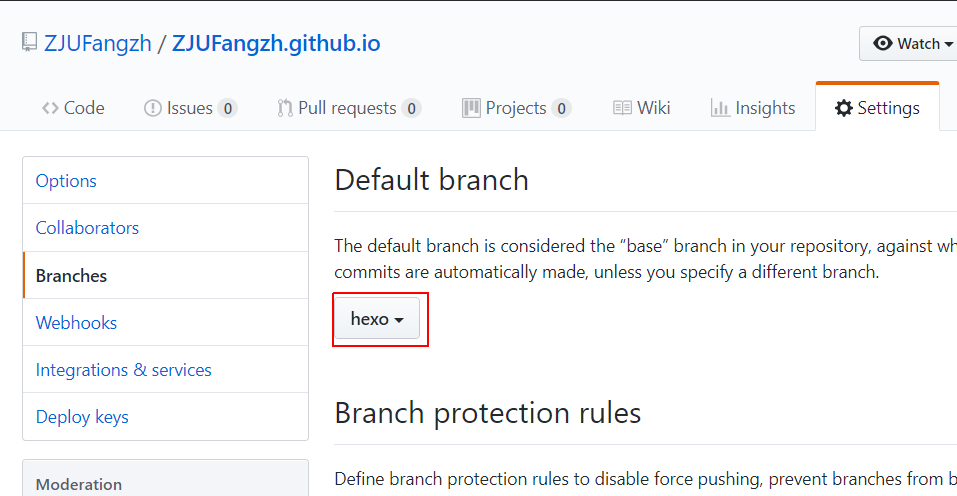 设置默认分支为hexo